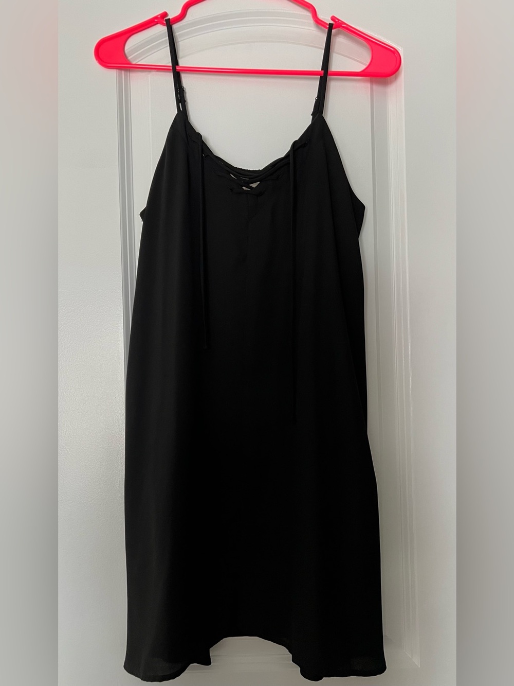 Mimi Chica Black Strap Slip Dress with Lace-Up Neckline